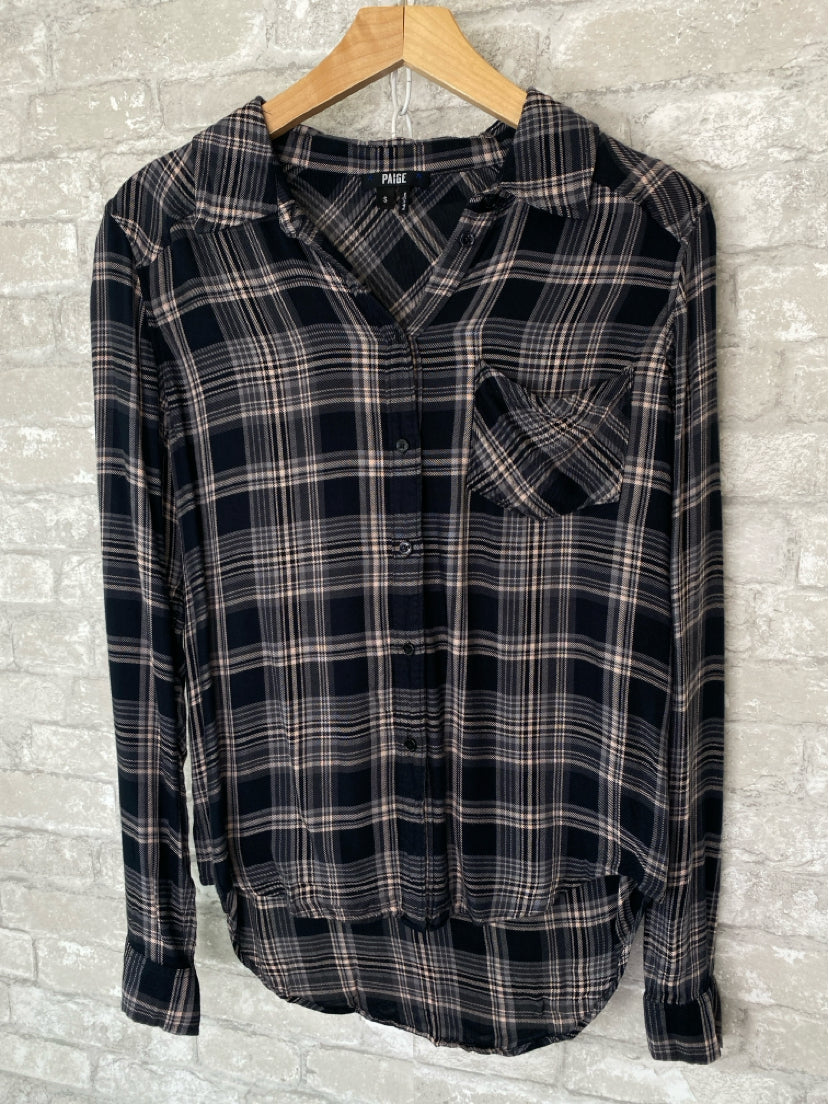 Paige Size S Black/Grey/Blush Button Down