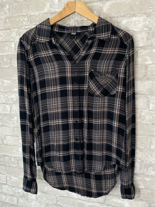 Paige Size S Black/Grey/Blush Button Down