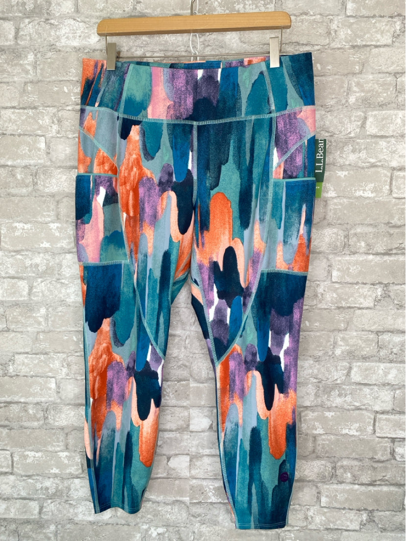 LL Bean Size XL Turq/Teal/Orange/Purple Leggings