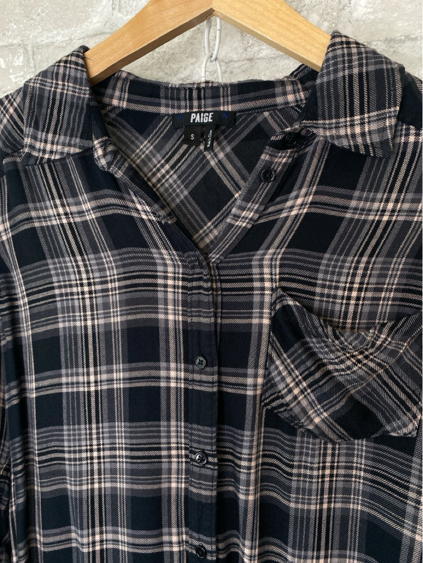 Paige Size S Black/Grey/Blush Button Down