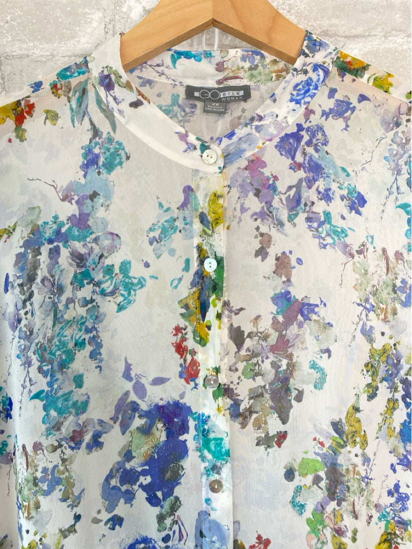 Go Silk Size 2XL White/Multi Blouse
