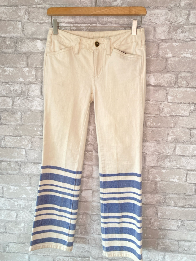 Tory Burch Size 0 Ivory/Blue Jeans