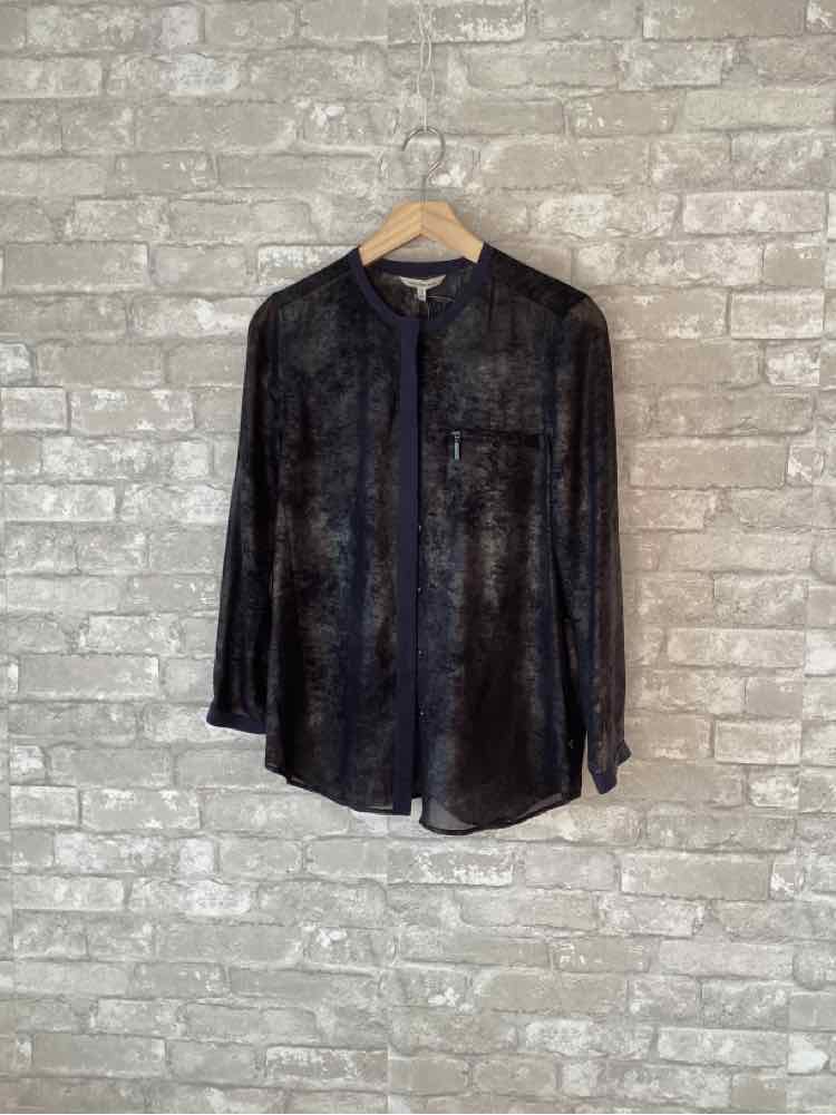 Calvin Klein Size XS Metallic Black/Navy Blouse