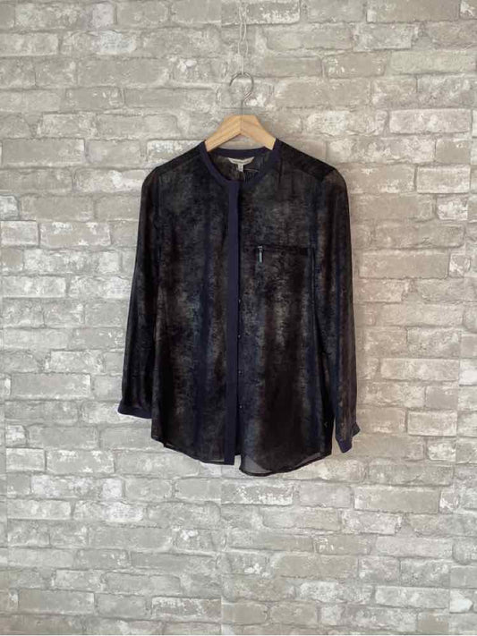 Calvin Klein Size XS Metallic Black/Navy Blouse