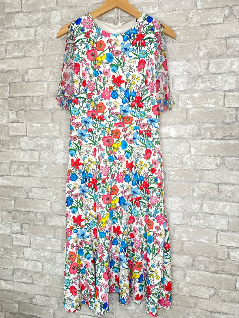 Elie Tahari Size 2 Ivory, Blue, Pink, Green Dress