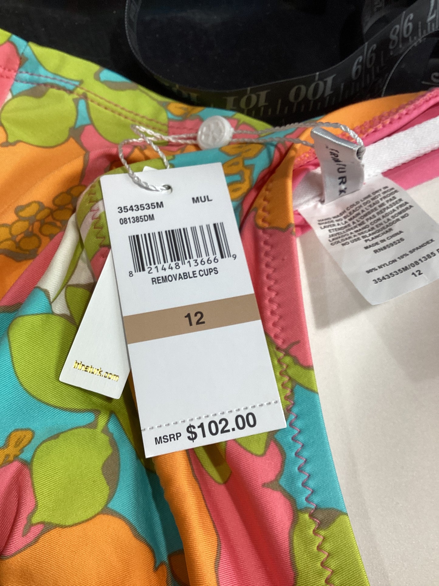 NWT Trina Turk Size L/12 orange/aqua/white 2 Pc Swimsuit