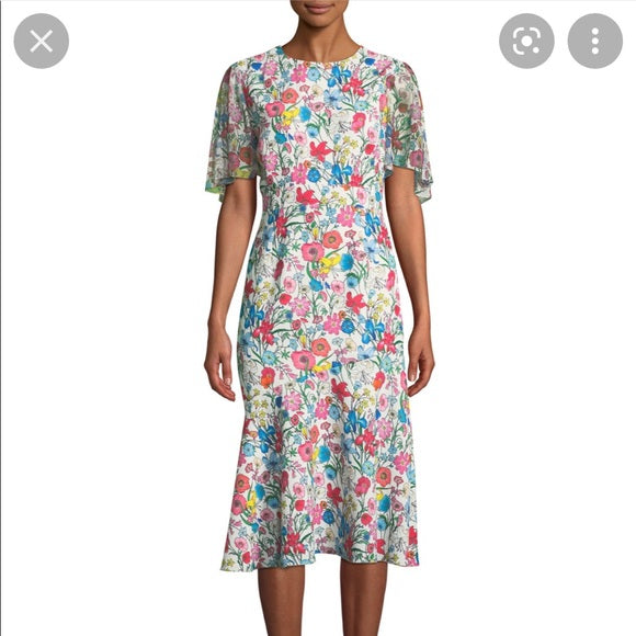 Elie Tahari Size 2 Ivory, Blue, Pink, Green Dress