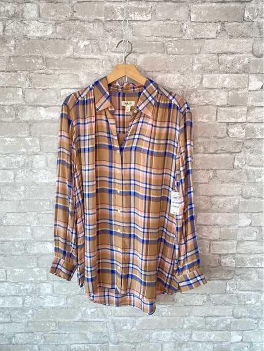 Style & Co Size M Golden Tan/blue/pink Button Down