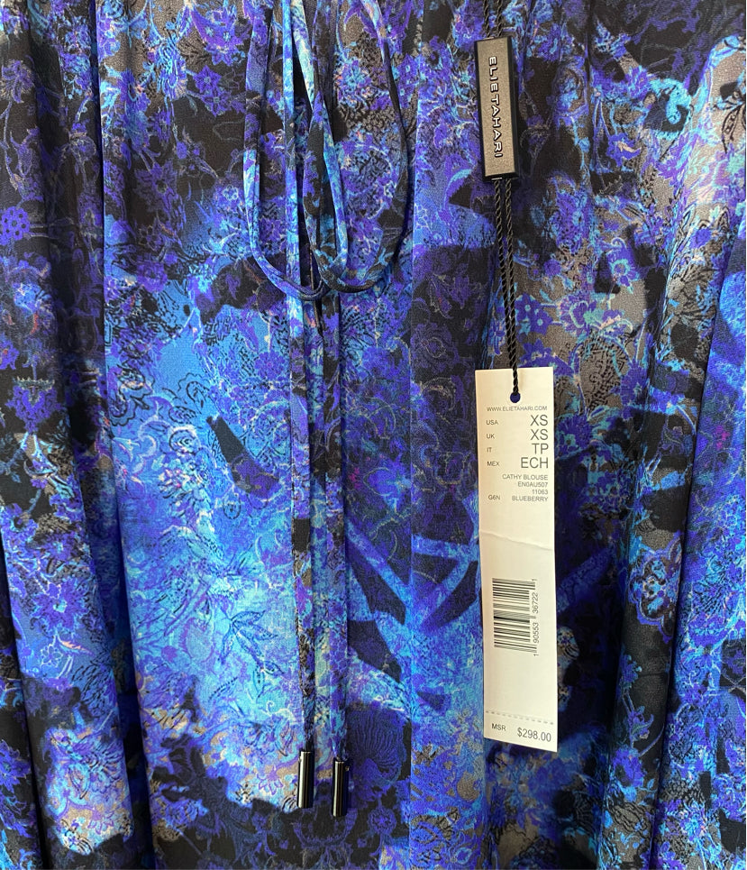 Elie Tahari Size XS Blueberry/Black Blouse