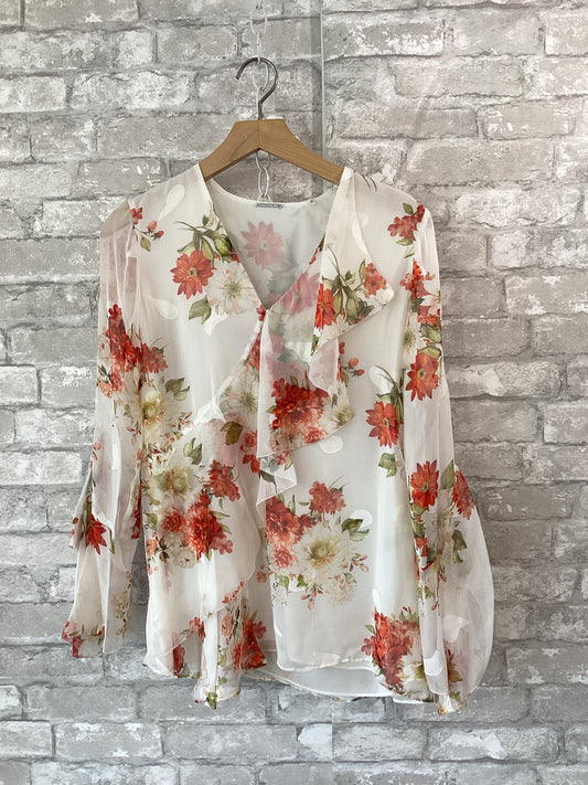 Elie Tahari Size XS Ivory/Orange Blouse