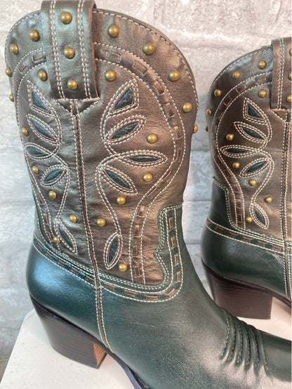 Cole Haan Size 6.5 Pine Green/Metallic Brown/Brass Boots