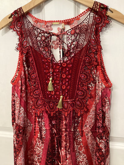 Elie Tahari Size XS/2 Red/Off white/Gold metallic Dress