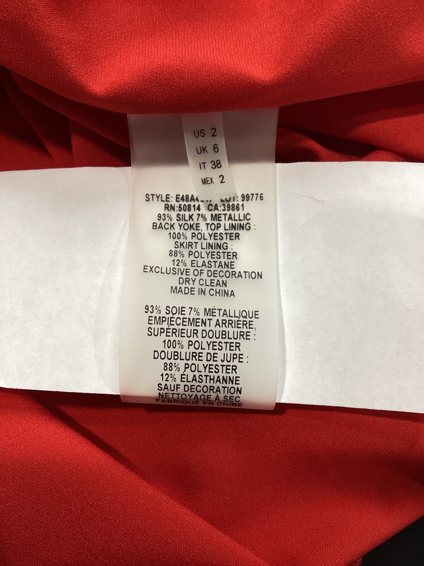 Elie Tahari Size XS/2 Red/Off white/Gold metallic Dress