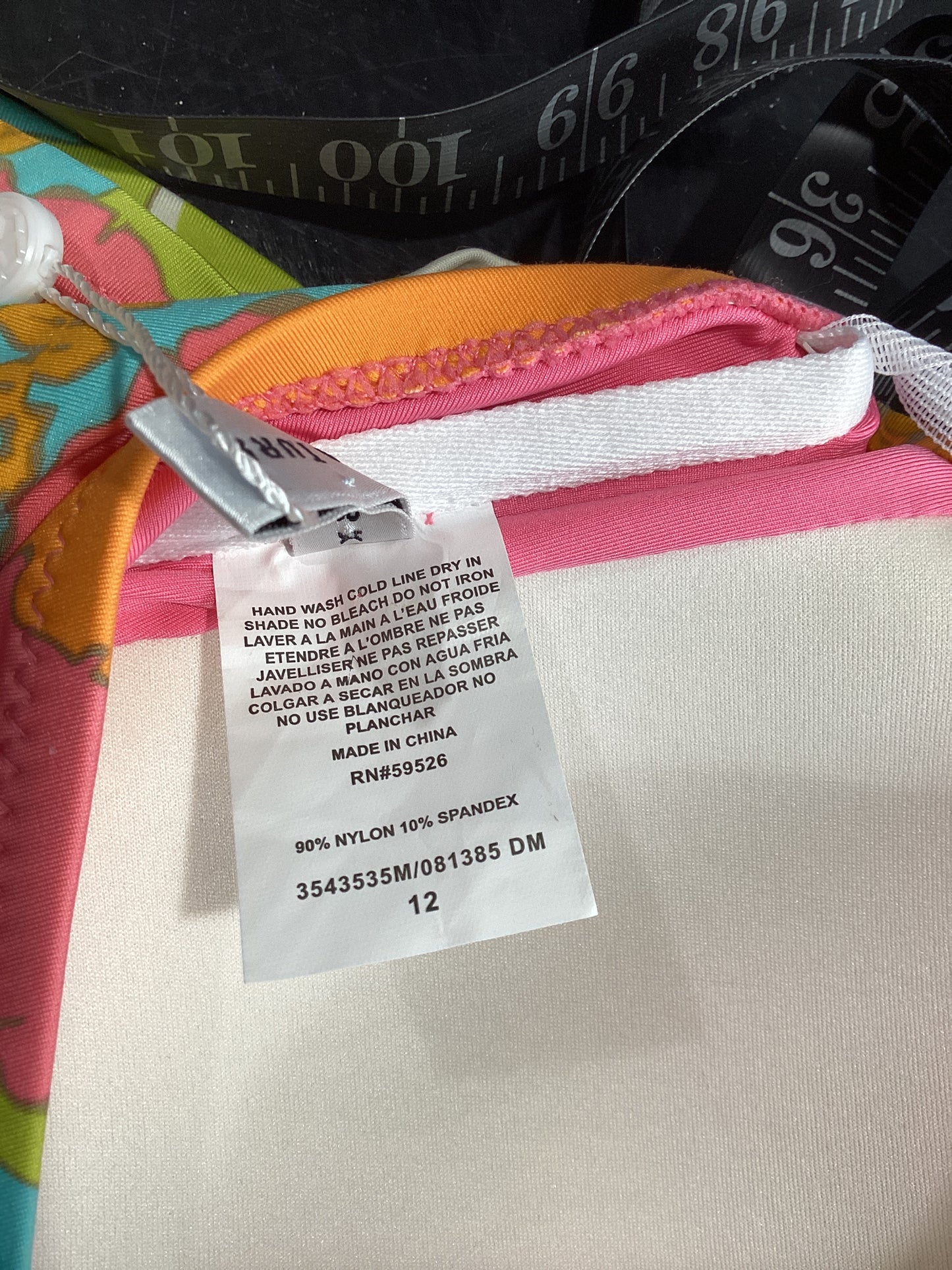 NWT Trina Turk Size L/12 orange/aqua/white 2 Pc Swimsuit