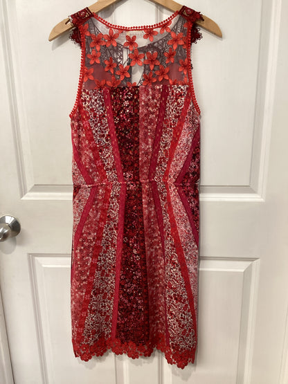 Elie Tahari Size XS/2 Red/Off white/Gold metallic Dress