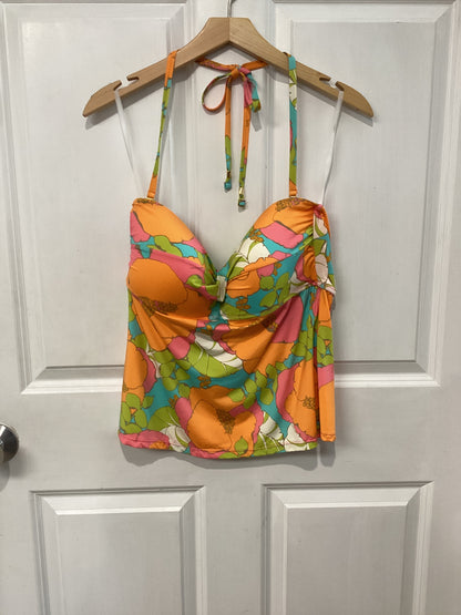 NWT Trina Turk Size L/12 orange/aqua/white 2 Pc Swimsuit