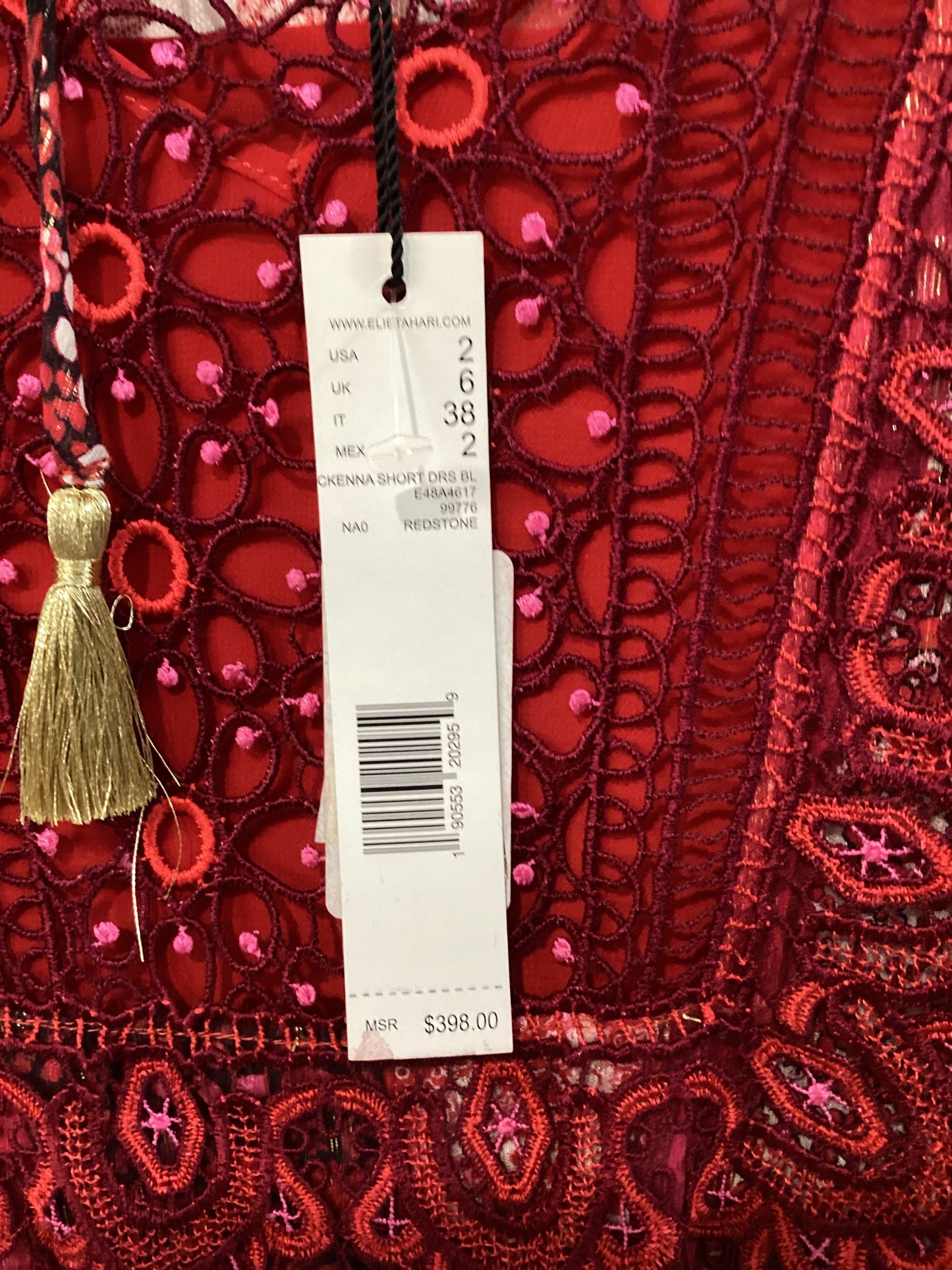 Elie Tahari Size XS/2 Red/Off white/Gold metallic Dress