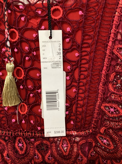 Elie Tahari Size XS/2 Red/Off white/Gold metallic Dress
