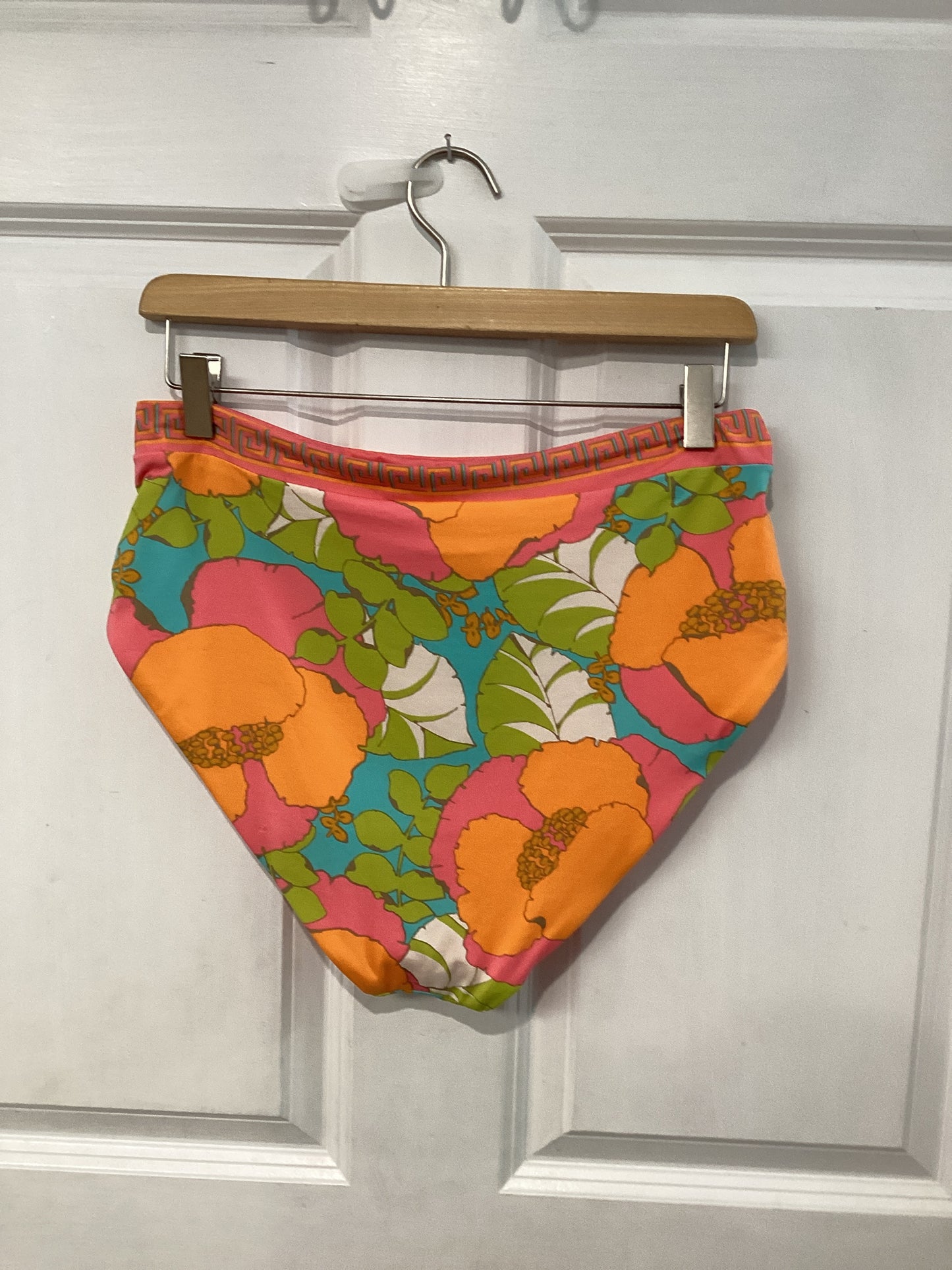 NWT Trina Turk Size L/12 orange/aqua/white 2 Pc Swimsuit