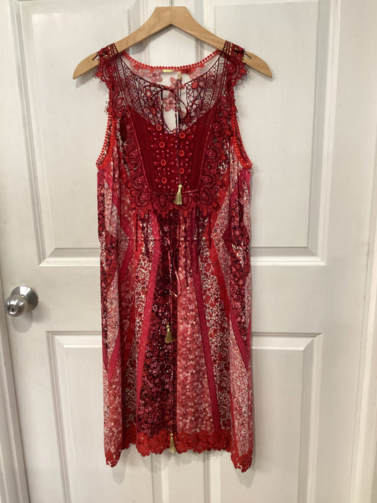 Elie Tahari Size XS/2 Red/Off white/Gold metallic Dress