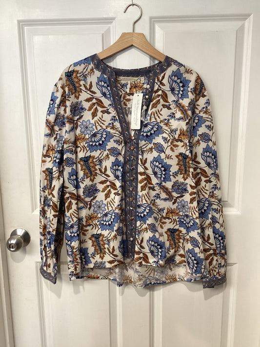 soft Surroundings Size XL/18 Cream/Blue Blouse