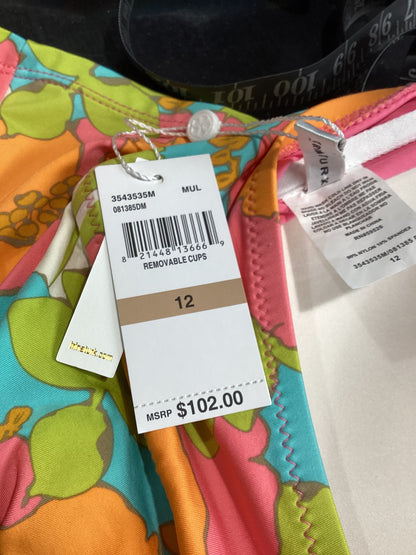 NWT Trina Turk Size L/12 orange/aqua/white 2 Pc Swimsuit