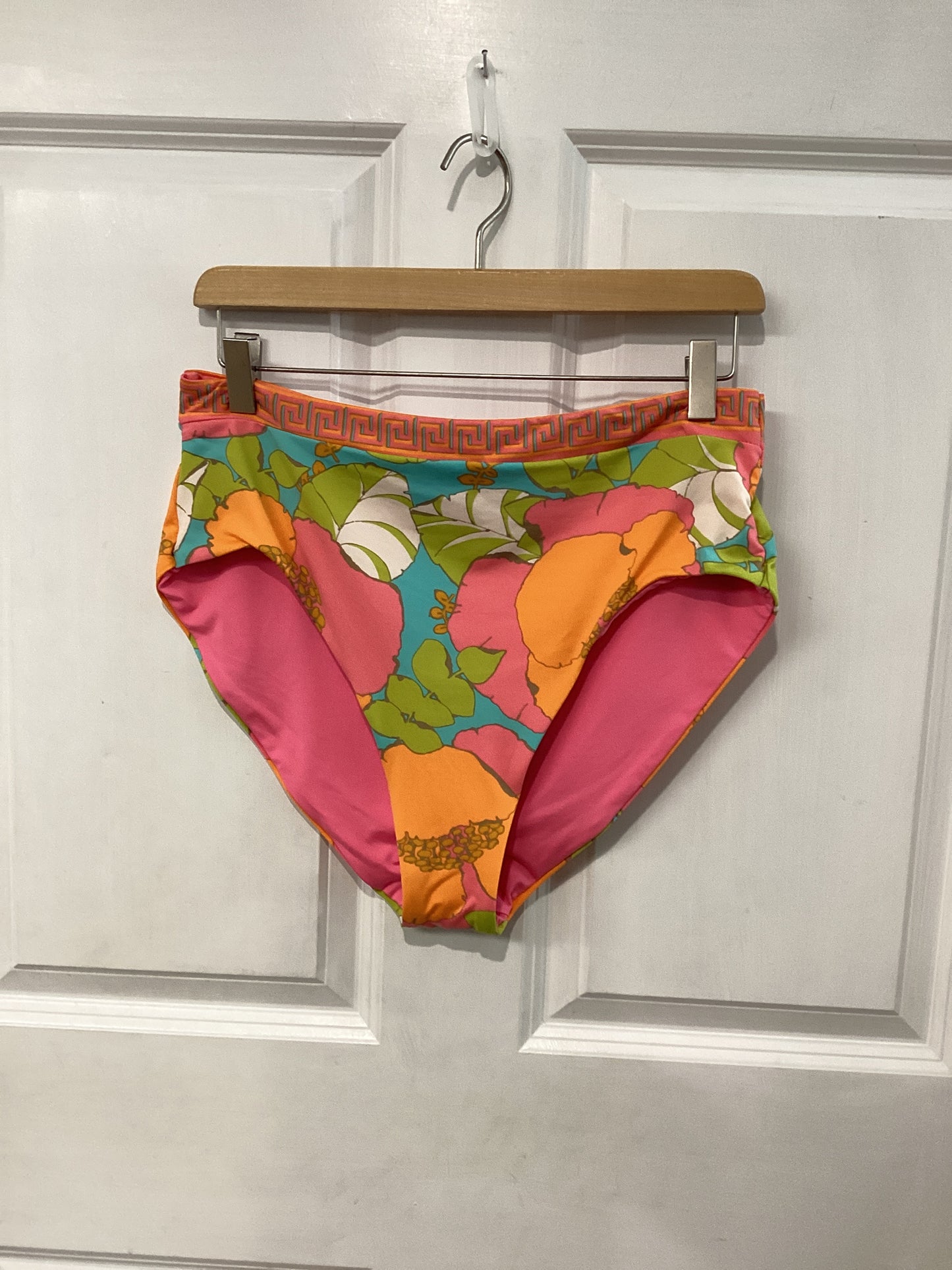 NWT Trina Turk Size L/12 orange/aqua/white 2 Pc Swimsuit