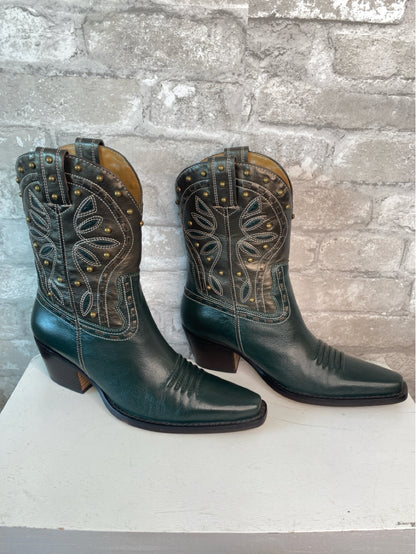 Cole Haan Size 6.5 Pine Green/Metallic Brown/Brass Boots